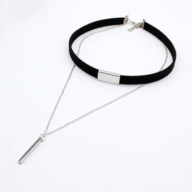 Stylish Black Velvet Choker And Necklace