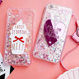 Luxury Pink Heart Glitter Liquid Phone Case