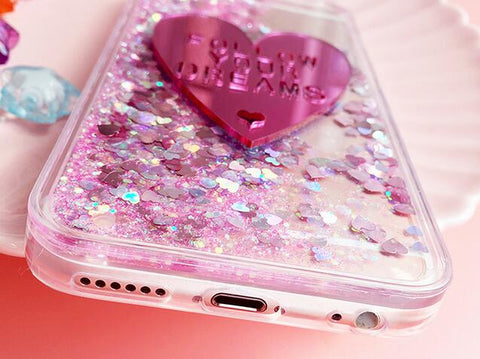 Luxury Pink Heart Glitter Liquid Phone Case